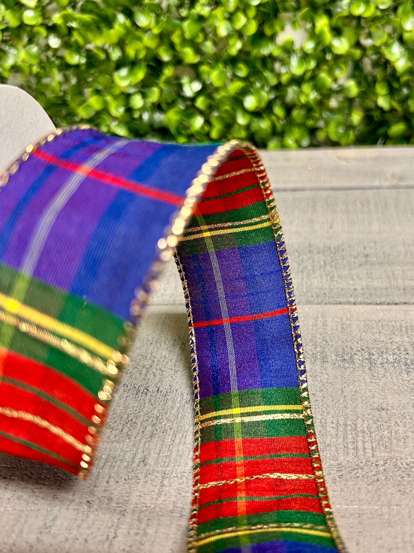 1.5 Inch By 10 Yard Royal Blue Green Red Yellow Dupioni Plaid Ribbon
