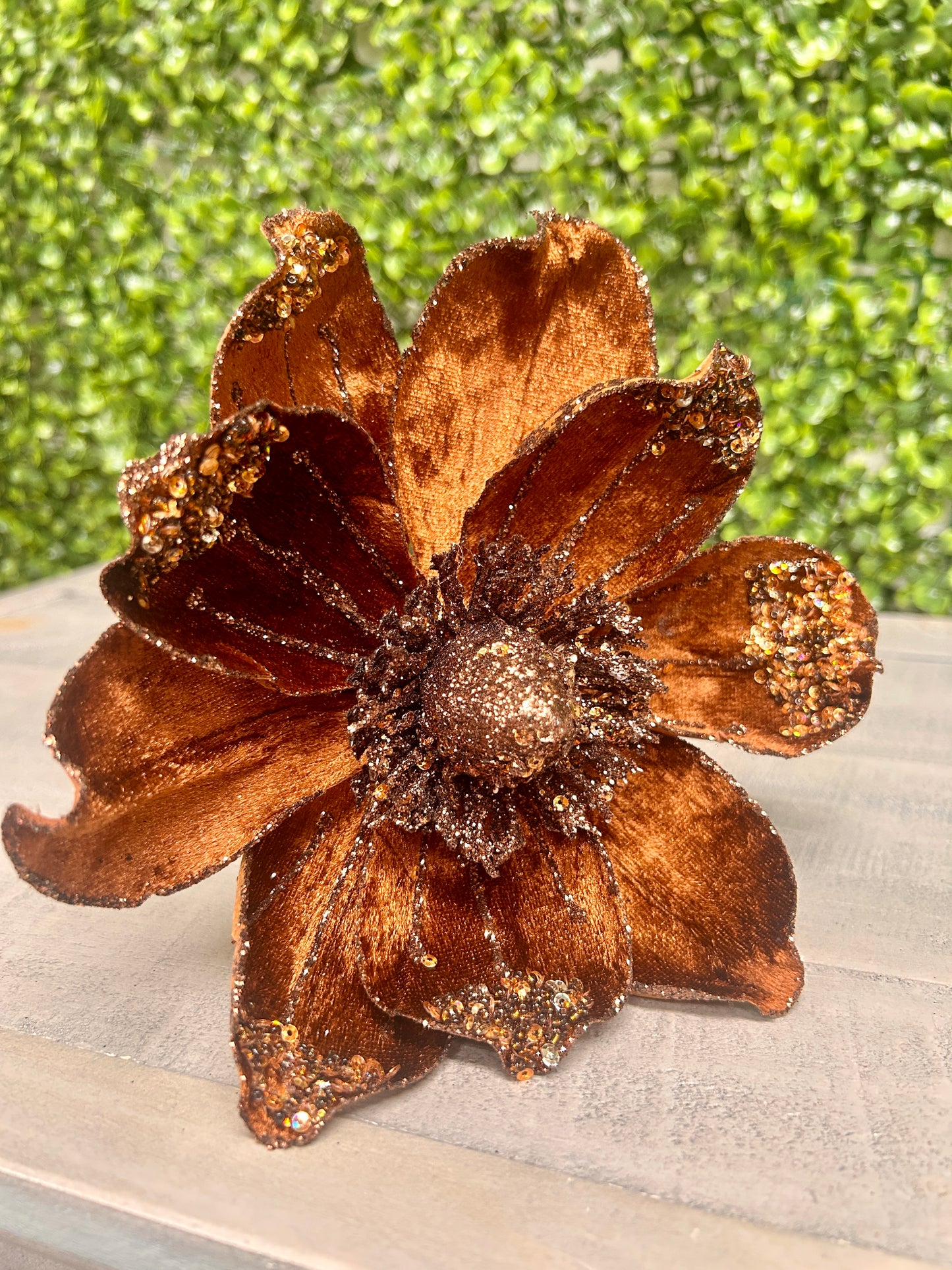 17 Inch Sequined Bronze Magnolia Stem