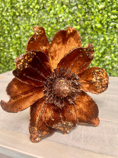 17 Inch Sequined Bronze Magnolia Stem