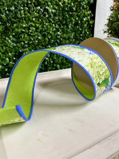 2.5 Inch By 10 Yard Blue And Green Hydrangea Fused Ribbon