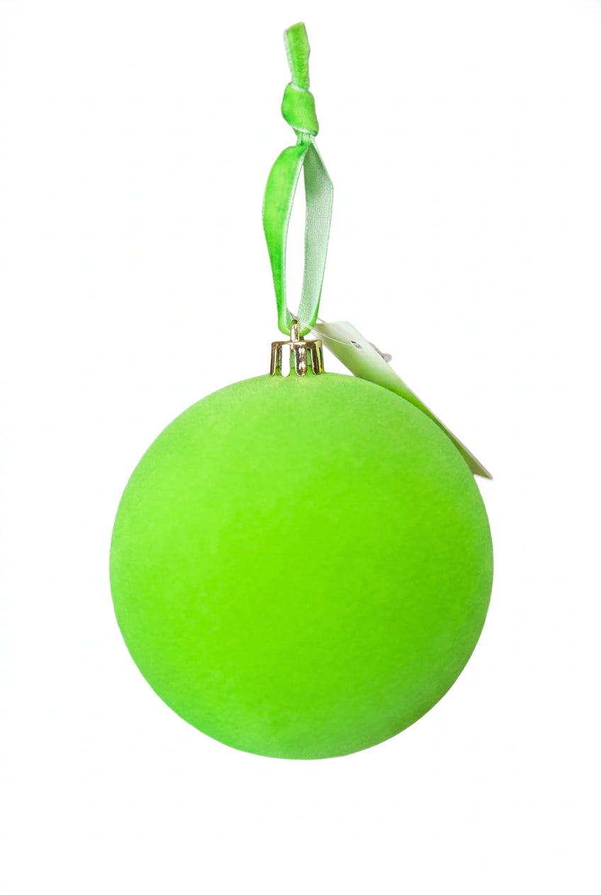 4 Inch Apple Green Flocked Ornament Ball