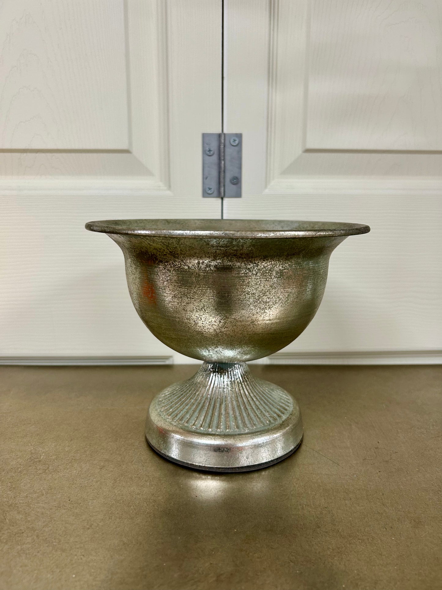 8 Inch Silver Distressed Metal Urn