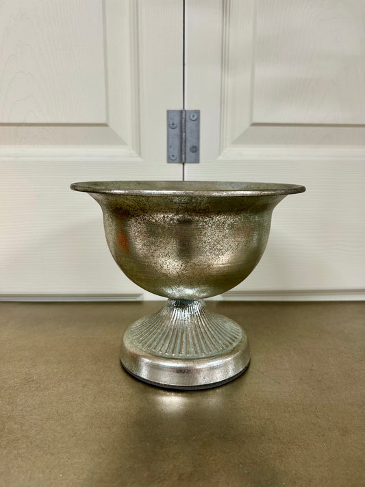 8 Inch Silver Distressed Metal Urn