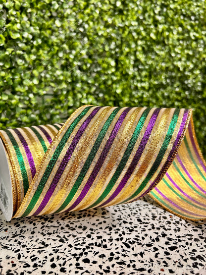 4 Inch By 10 Yard Mardi Gras Metallic Stripe Ribbon