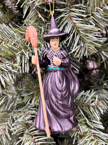 6 Inch Green Witch Glass Ornament