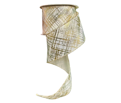 2.5 Inch By 10 Yard Cream And Gold Metallic Stripe Ribbon