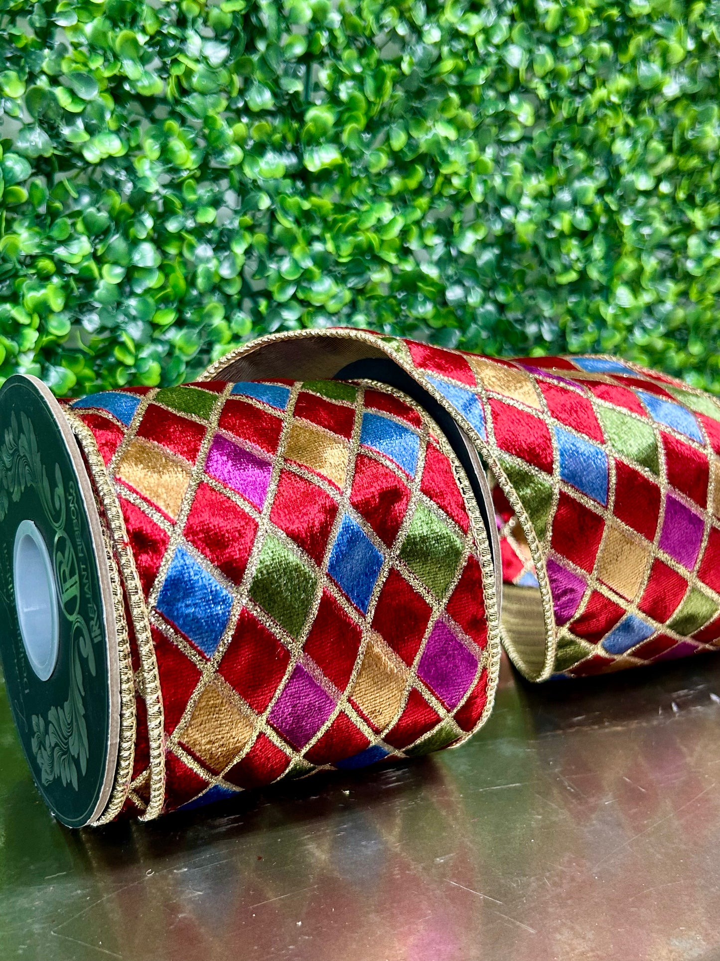 4 Inch By 5 Yard Diamond Velvet Jewel Deluxe Wired Ribbon