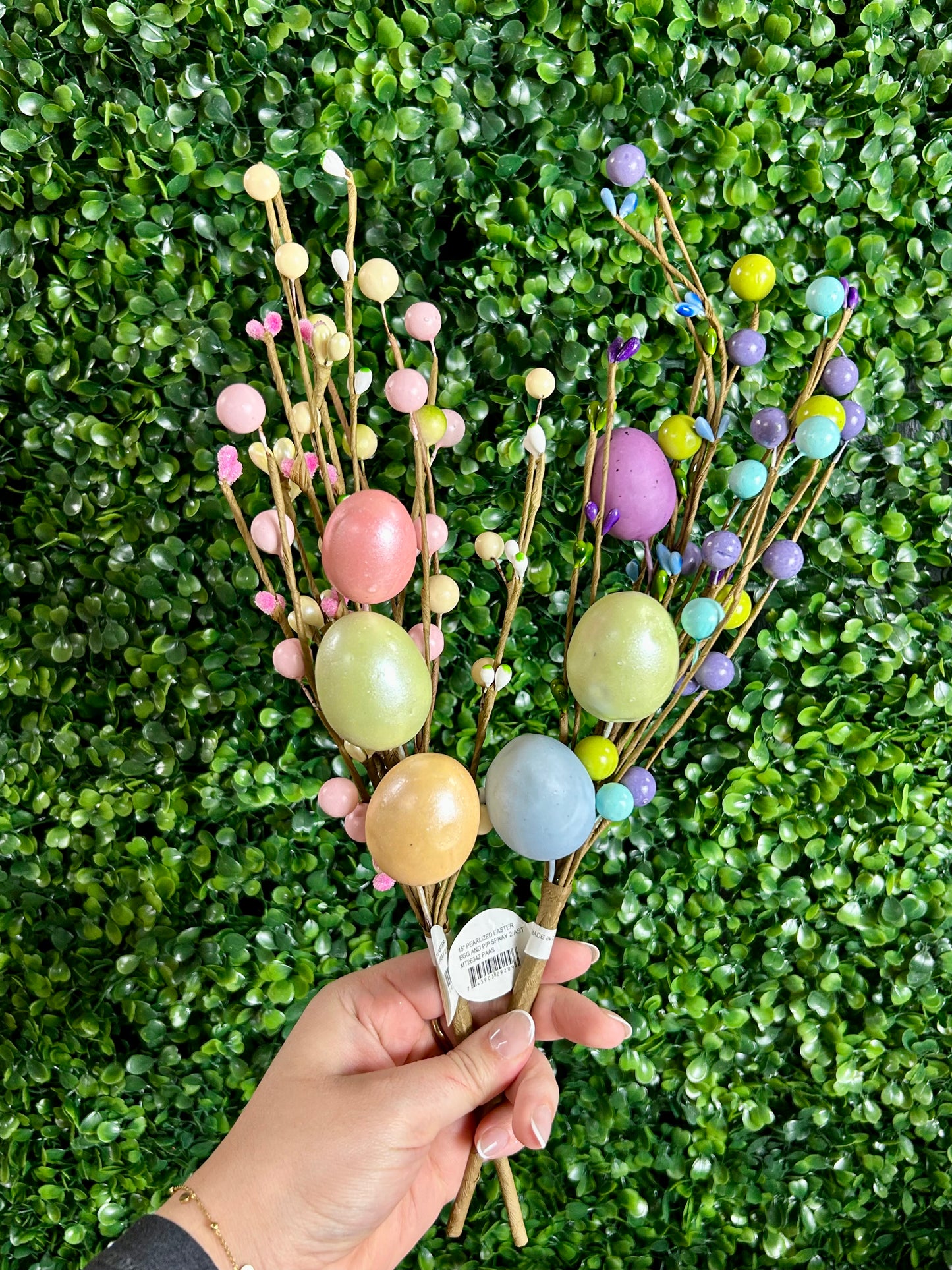 15 Inch Pearlized Easter Egg And Pip Spray