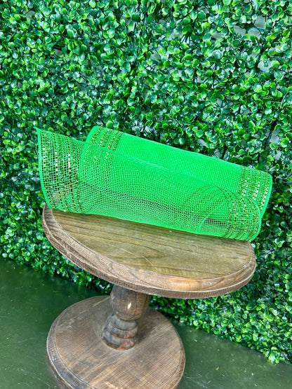 10.25 Inch By 10 Yard Lime Green Tinsel And Foil Wide Border Mesh