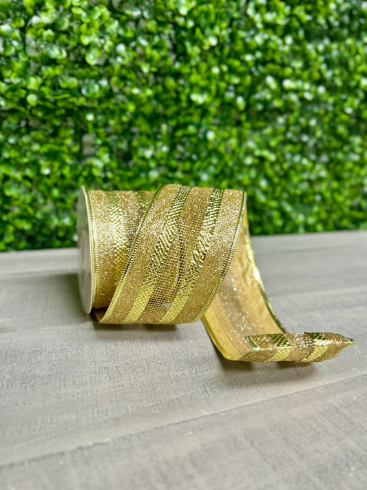 David Christopher's 2.5 Inch By 10 Yard Gold Glitter Edge With Mesh Center Ribbon