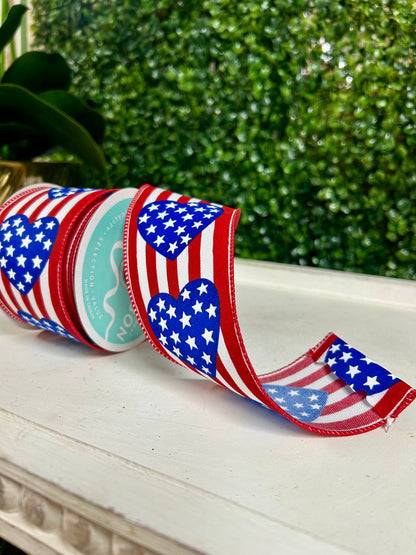 2.5 Inch By 10 Yard Stars In Heart And Vertical Stripe Ribbon