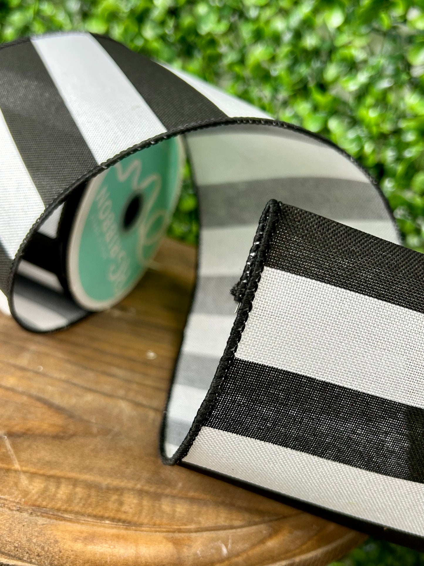 4 Inch By 10 Yard Black And White Wide Stripe Ribbon