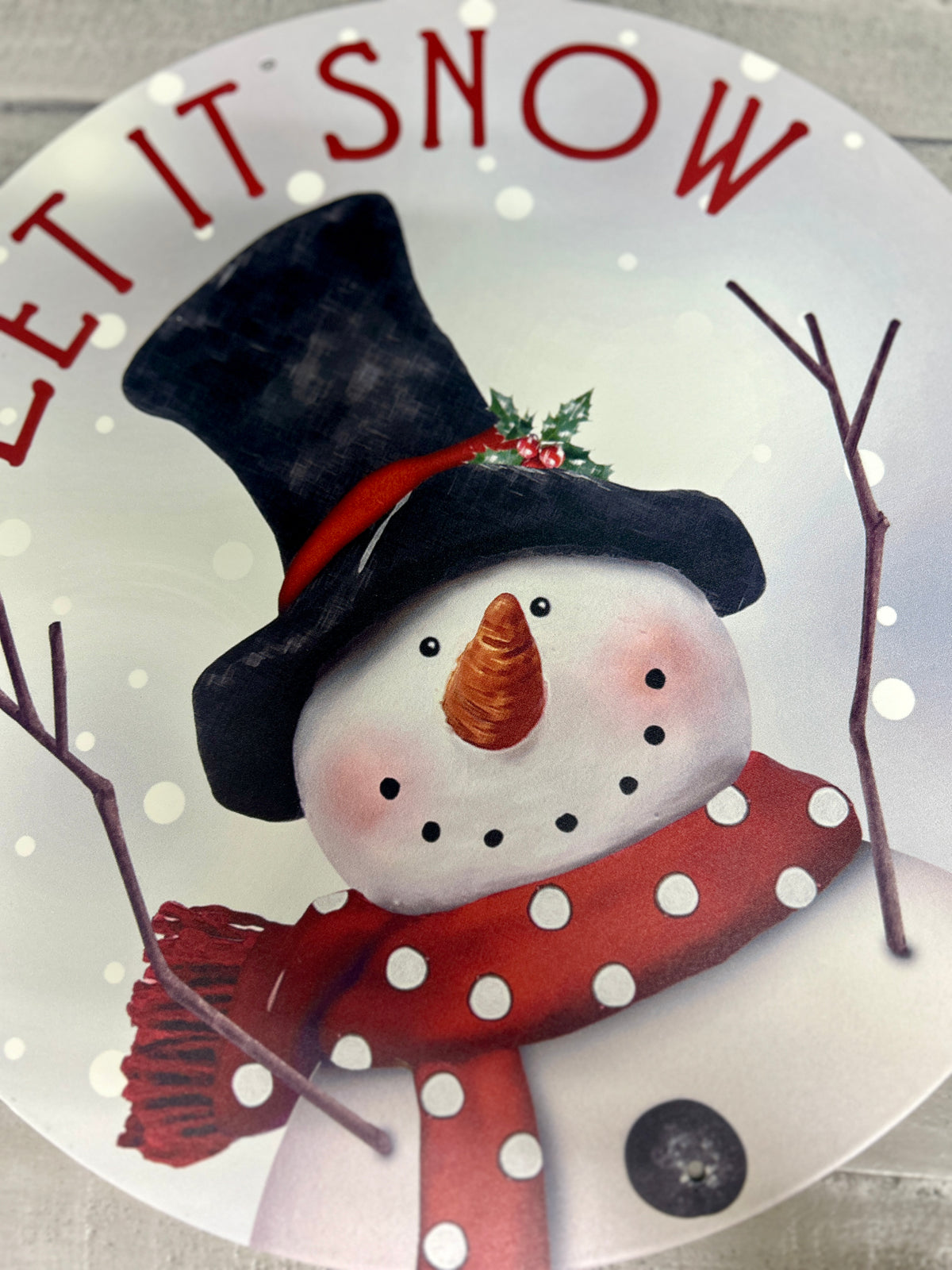 12 Inch Red And White Let It Snow With Snowman Metal Sign
