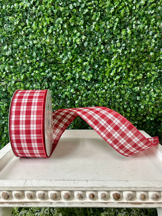 2.5 Inch By 50 Yard Red And White Woven Check Ribbon