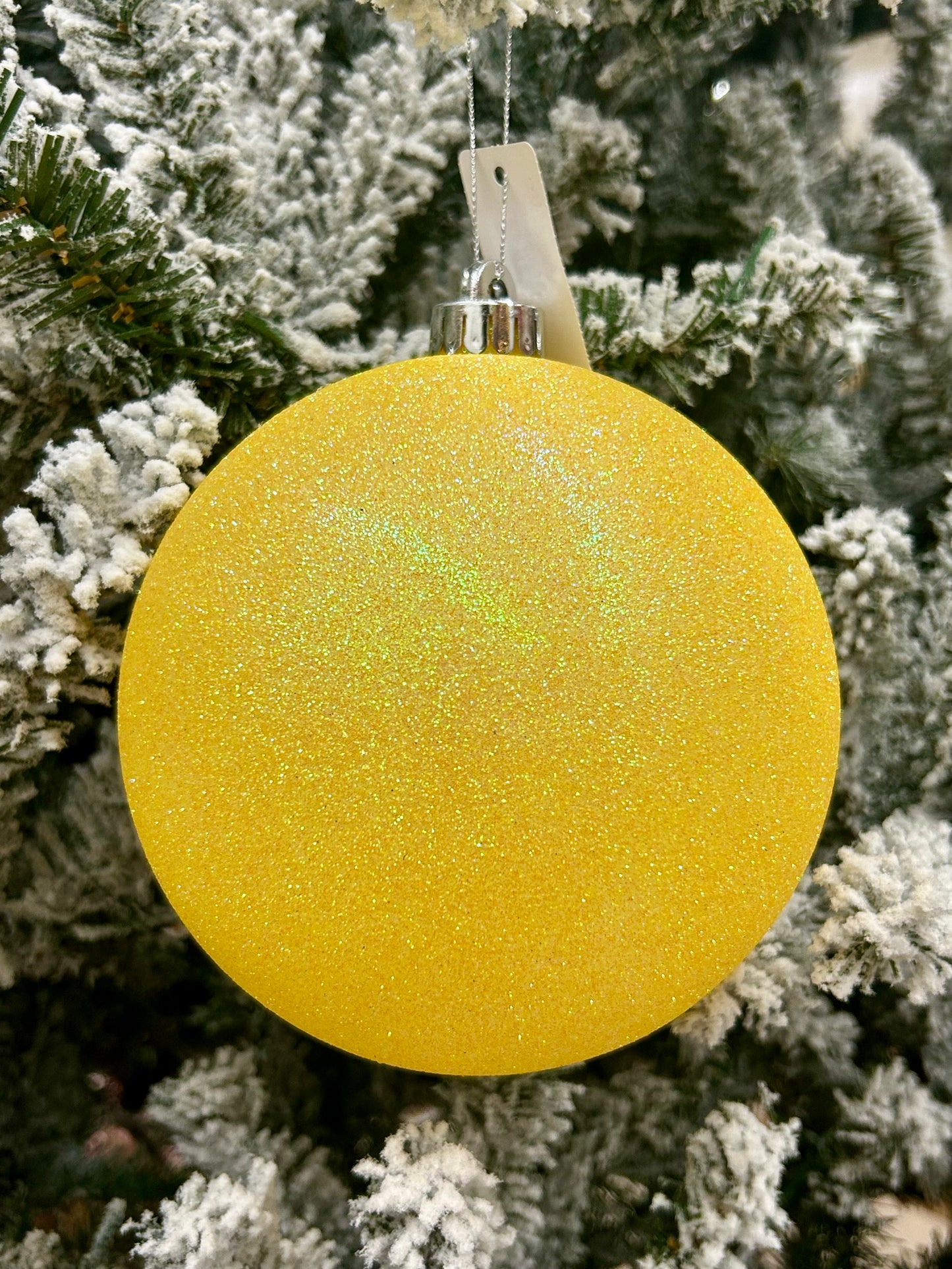 6 Inch Bright Yellow Iridescent Glitter Ornament