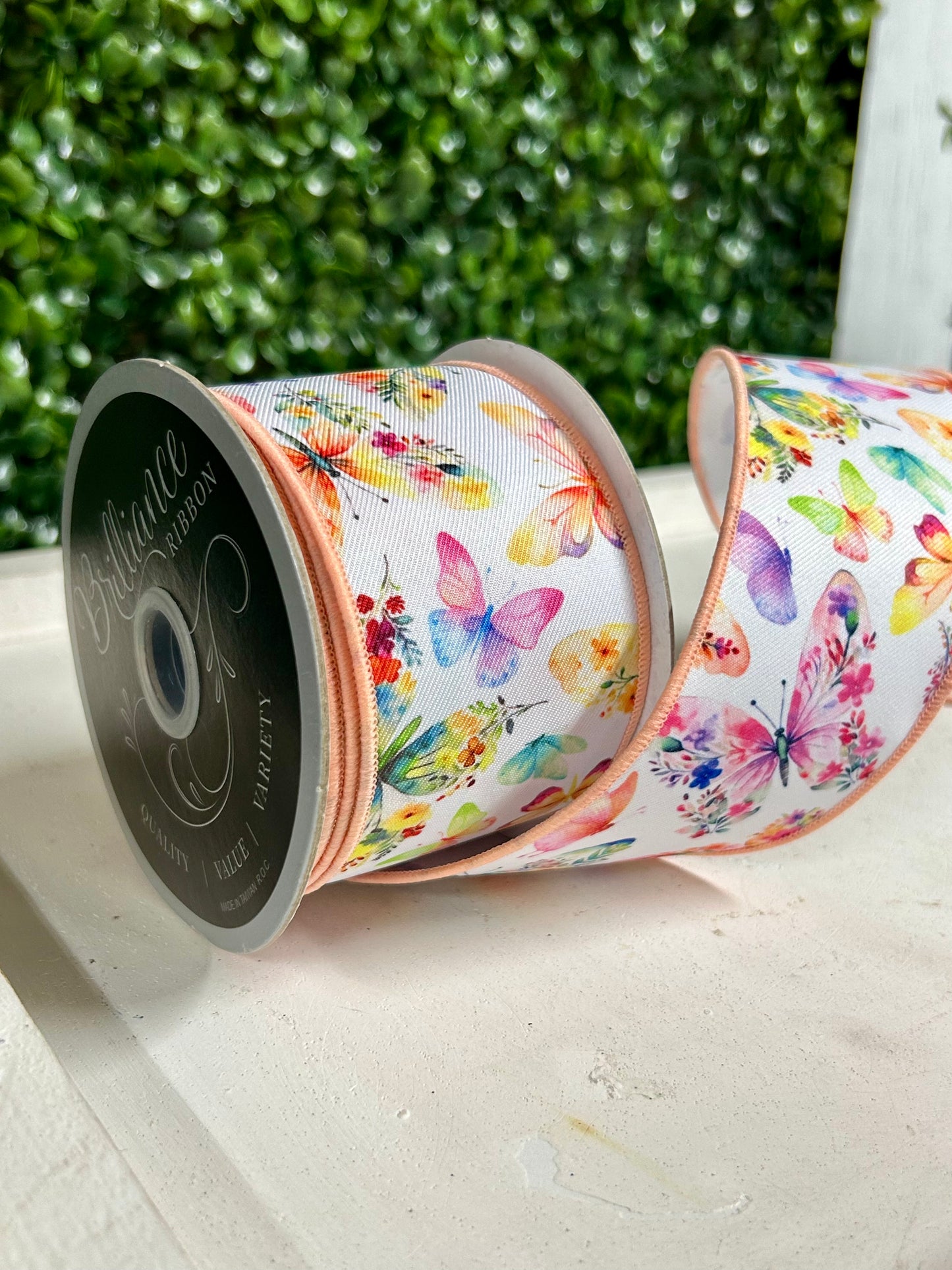 2.5 Inch By 10 Yard Botanical Butterflies Ribbon
