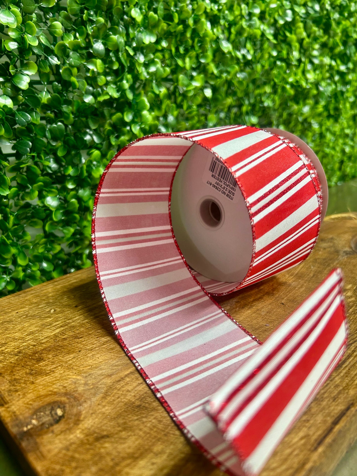 2.5 Inch By 10 Yard Red And White Vertical Stripe Ribbon