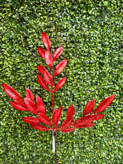 26 Inch Red Metallic Bay Leaf Spray