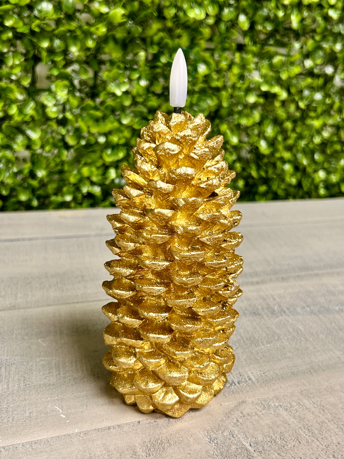 6.75 Inch Gold Wax LED Pinecone Flicker Flame Candle With Timer