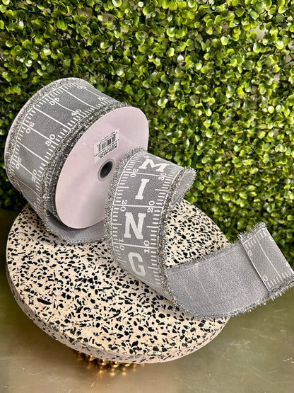 2.5 Inch By 10 Yard Silver And White Football Homecoming With Tinsel Edge Ribbon