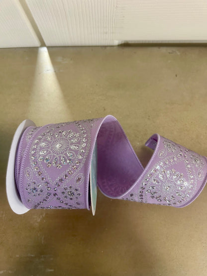 2.5 Inch By 10 Yard Lavender And Silver Deluxe Wavy Floral Ribbon