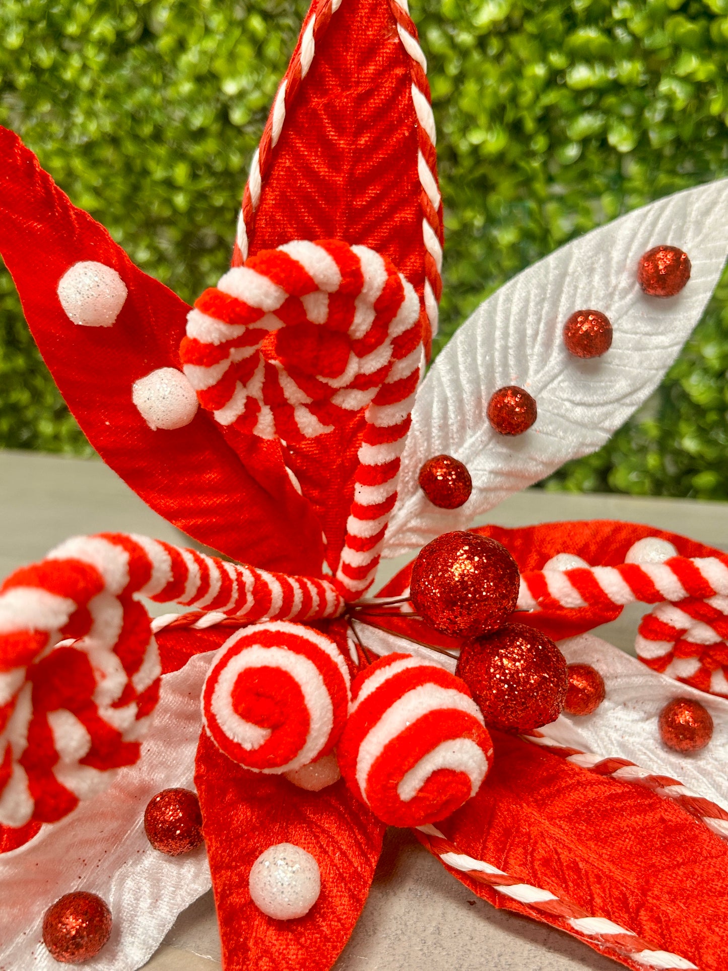 23 Inch Whimsical Peppermint Poinsettia Stem