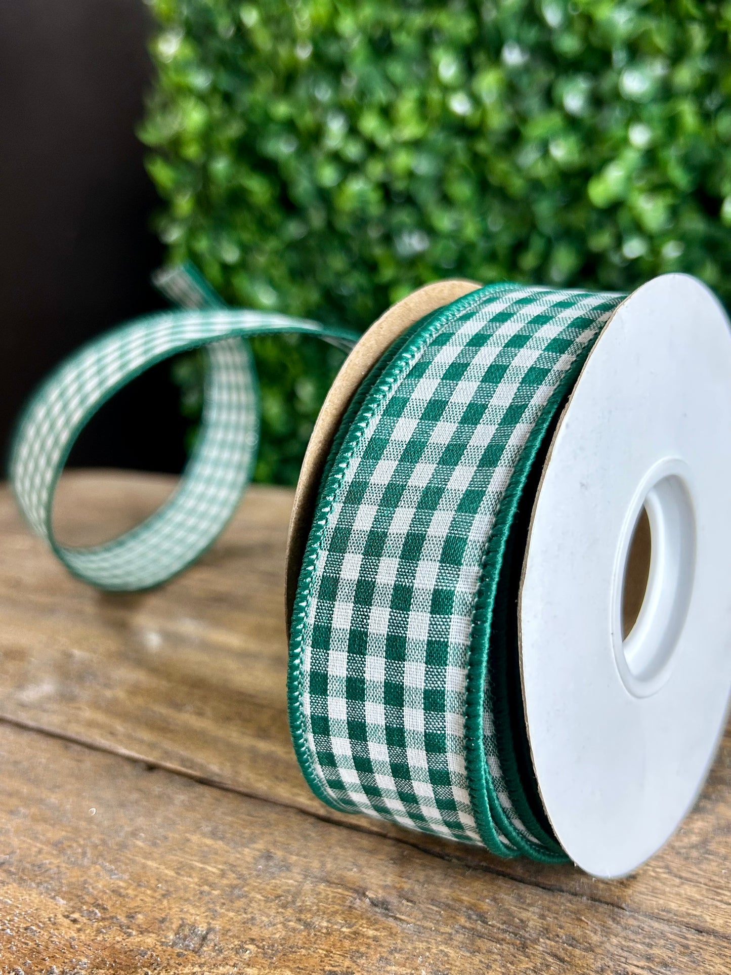 1.5 Inch By 10 Yard Green Gingham Check Ribbon