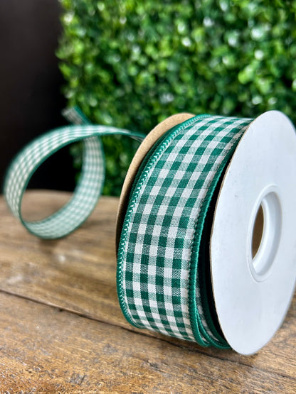 1.5 Inch By 10 Yard Green Gingham Check Ribbon