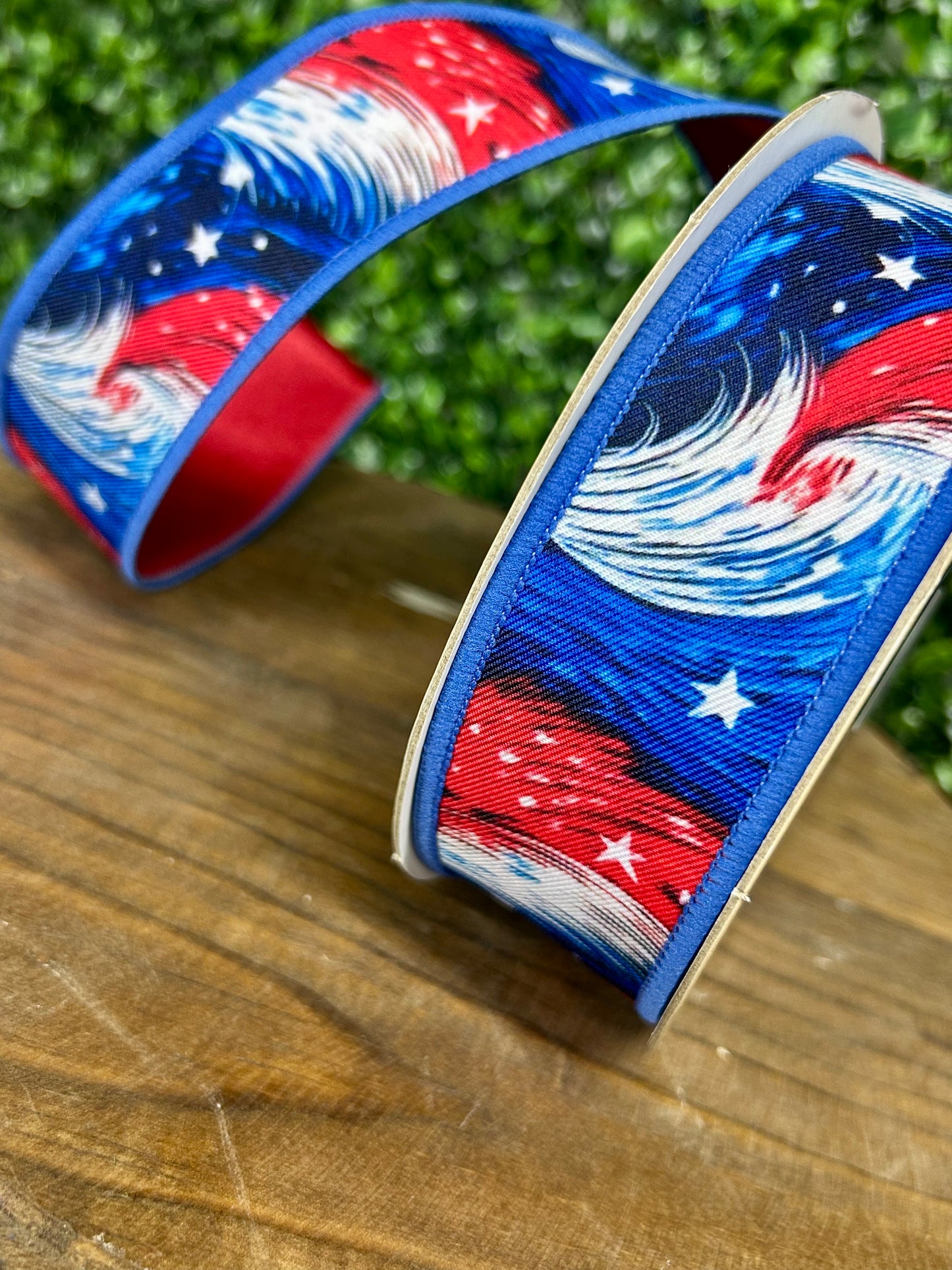 1.5 Inch By 10 Yard Patriotic Cosmic Stars Fused Ribbon
