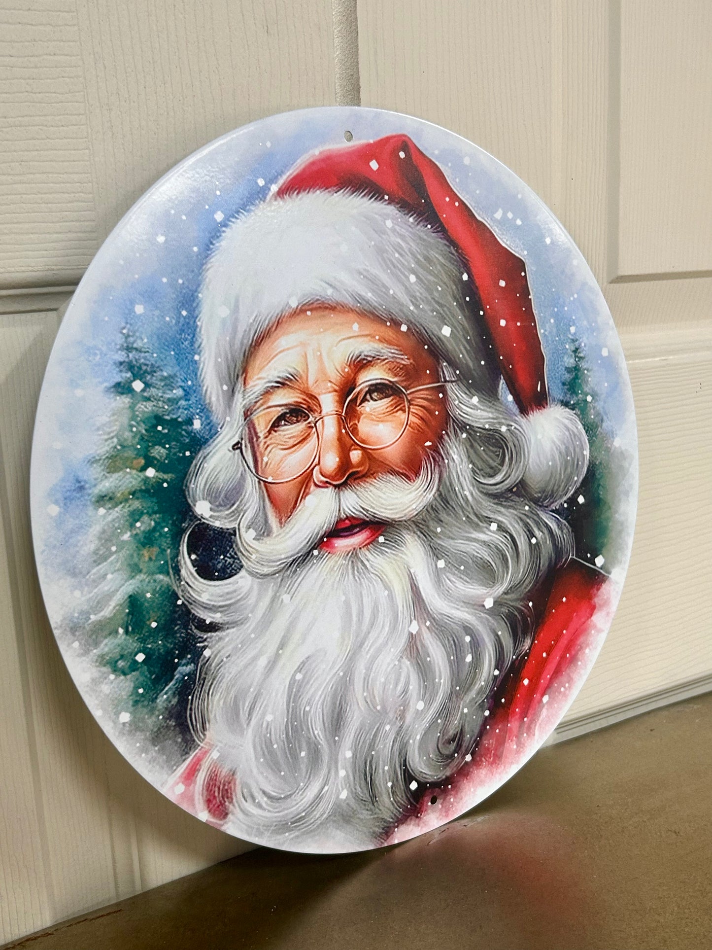 12 Inch Santa With Glasses Metal Sign