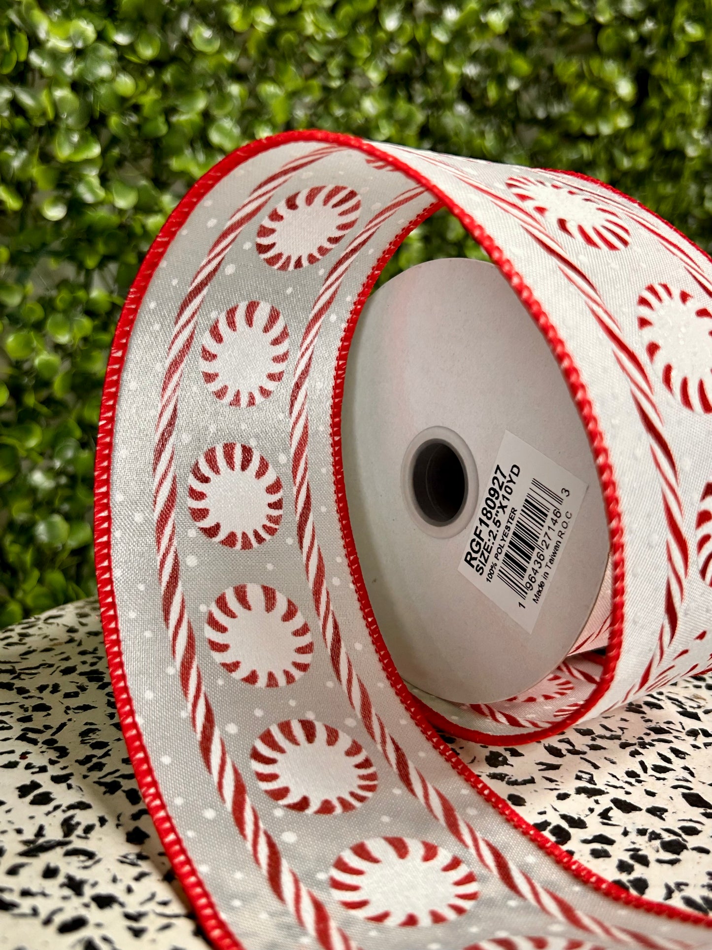2.5 Inch By 10 Yard Glitter Peppermint Satin Ribbon
