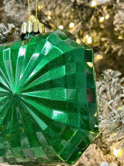 4.75 Inch Emerald Green Glitter Octagon Ornament