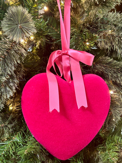 9 Inch Pink Flocked Heart Hanging Ornament
