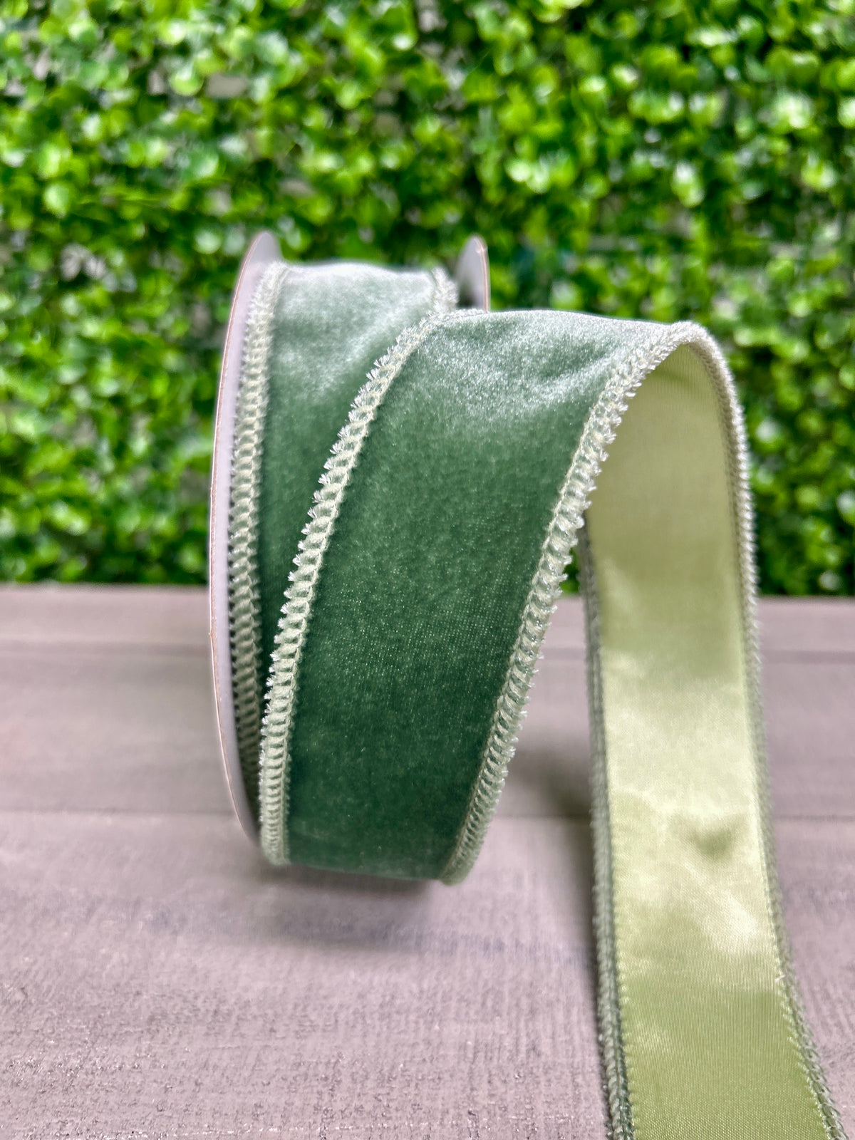 1.5 Inch By 10 Yard Sage Green Deluxe Velvet With Satin Backing Ribbon