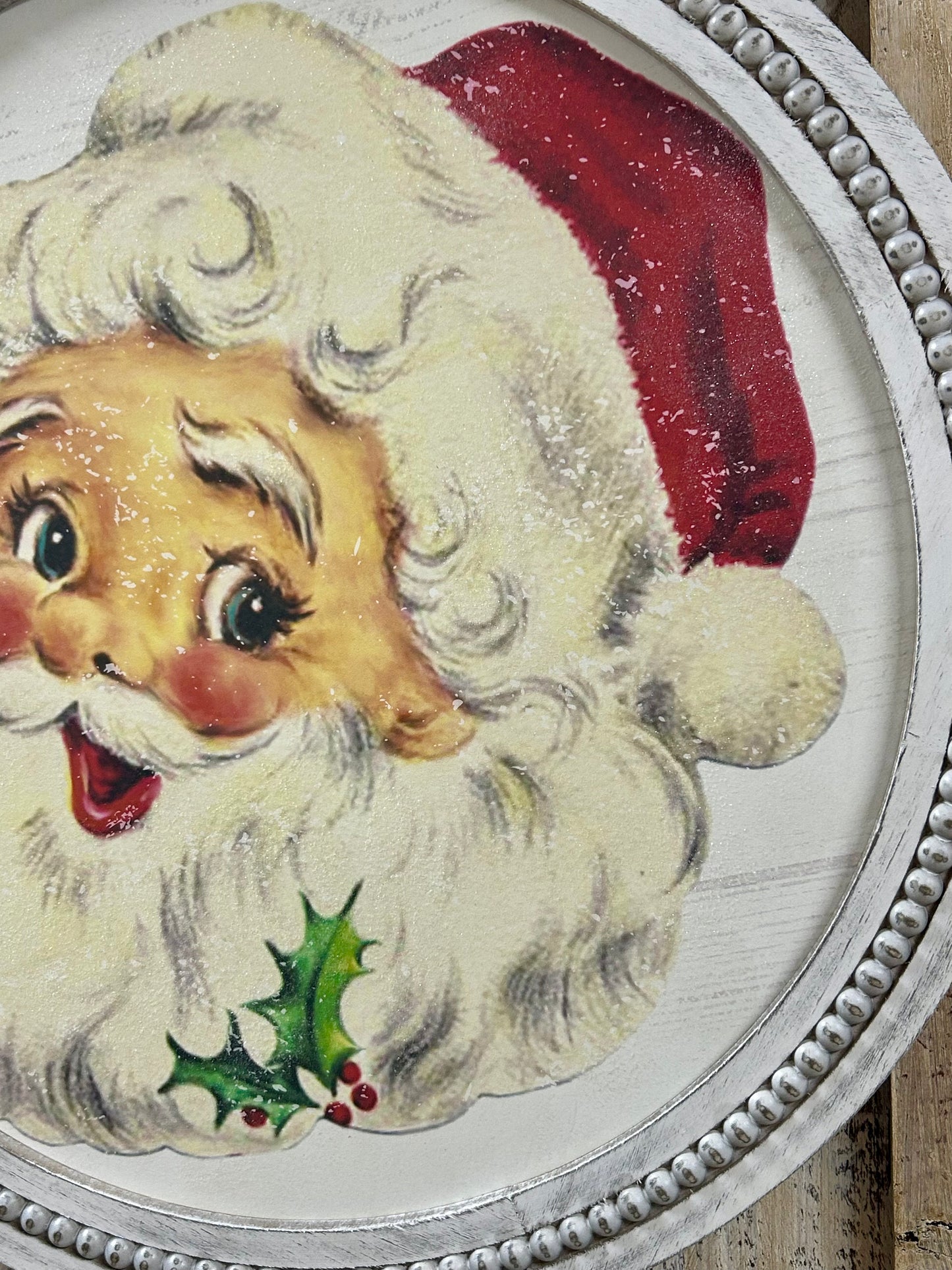 25 Inch Santa Face Art With Beaded Frame