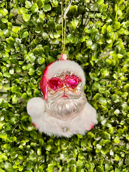 Pink Santa With Glasses Ornament