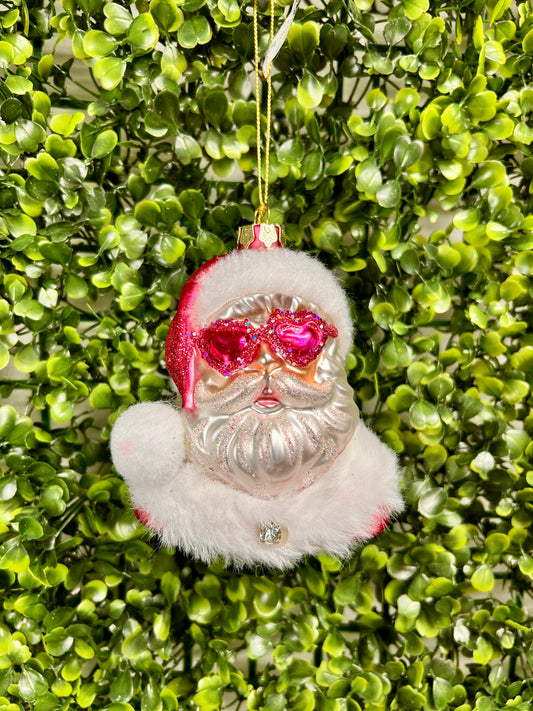 Pink Santa With Glasses Ornament