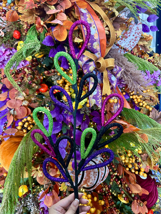 27 Inch Black Purple Lime And Hot Pink Glitter Oval Loops Spray