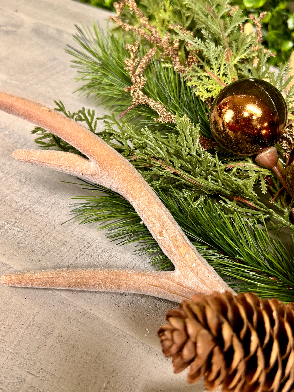 22 Inch Brown And Green Antler Cone Pine Spray