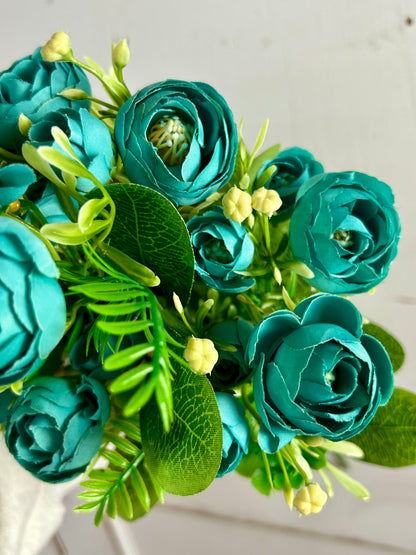 Teal Mini Ranunculus Bush