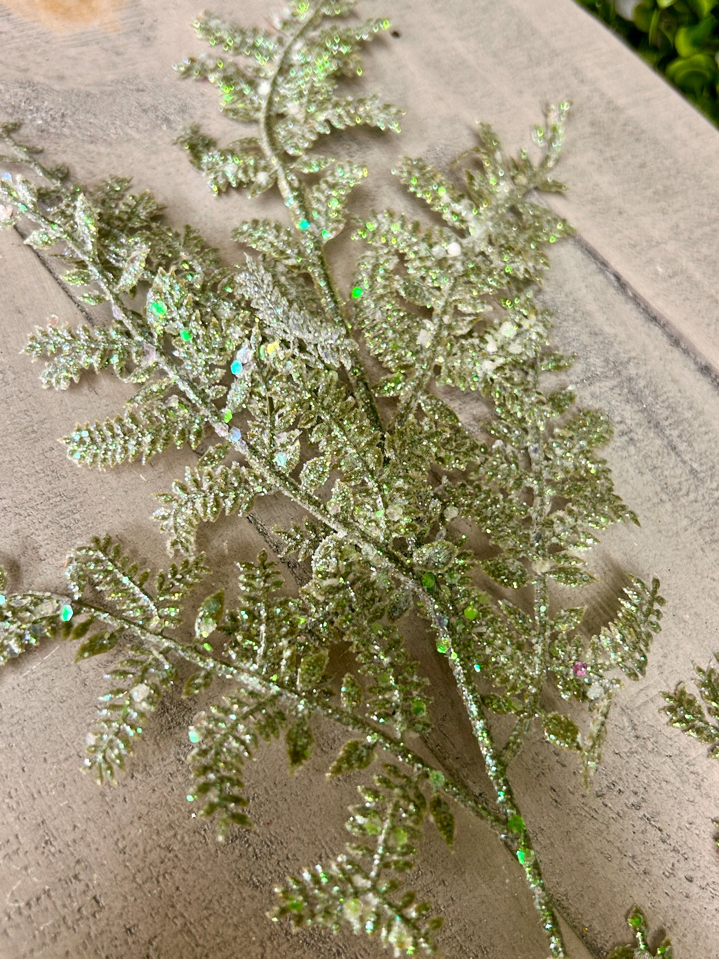 29 Inch Aqua Iridescent Glittered Fern Spray
