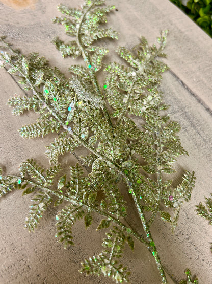 29 Inch Aqua Iridescent Glittered Fern Spray