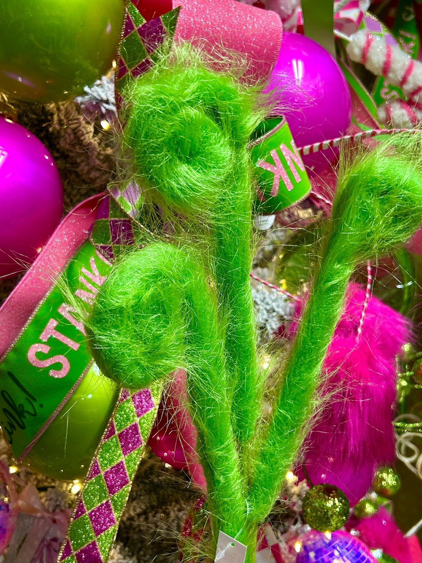 28 Inch Green Furry Fabric Curly Spray