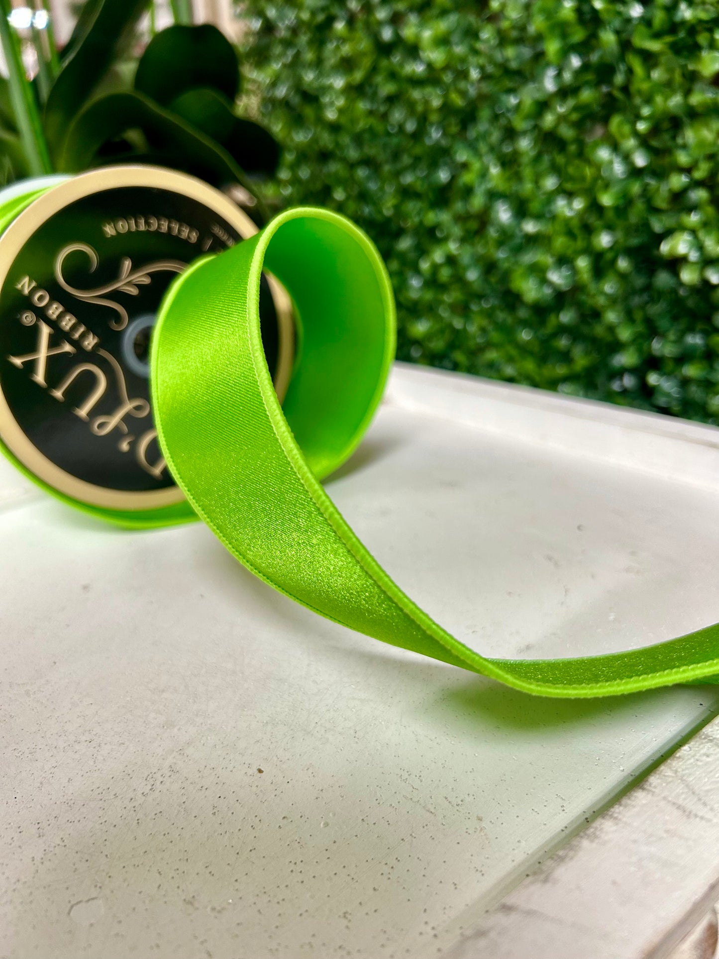 2.5 Inch By 10 Yards Fresh Green Satin Fused Ribbon