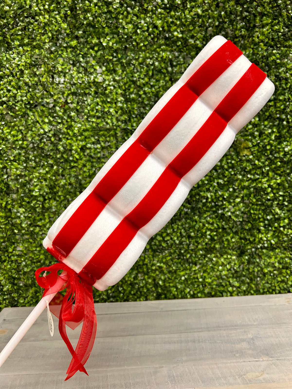 38 Inch Red And White Styrofoam Flocked With Velvet Ribbon Candy Stem