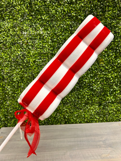 38 Inch Red And White Styrofoam Flocked With Velvet Ribbon Candy Stem