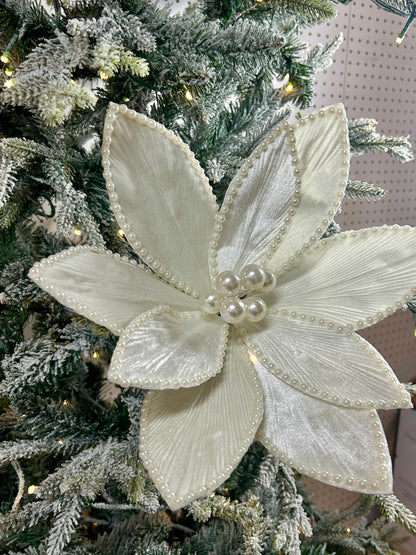 22 Inch Ivory Pearl Bead Poinsettia Pick