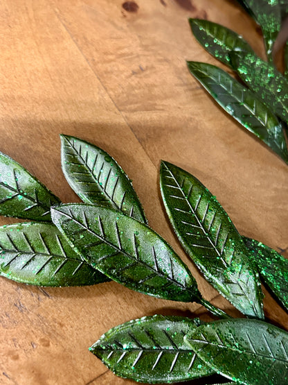 26 Inch Green Metallic Bay Leaf Spray