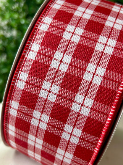 2.5 Inch By 50 Yard Red And White Woven Check Ribbon