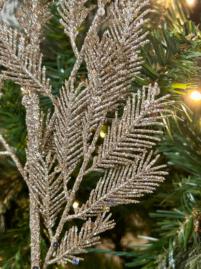 24 Inch Champagne Glitter Sequin Peacock Fern Spray